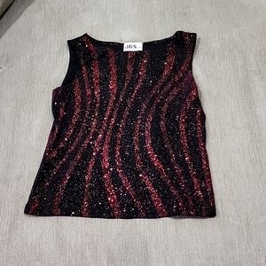 Black and red sparkle print sleeveless top